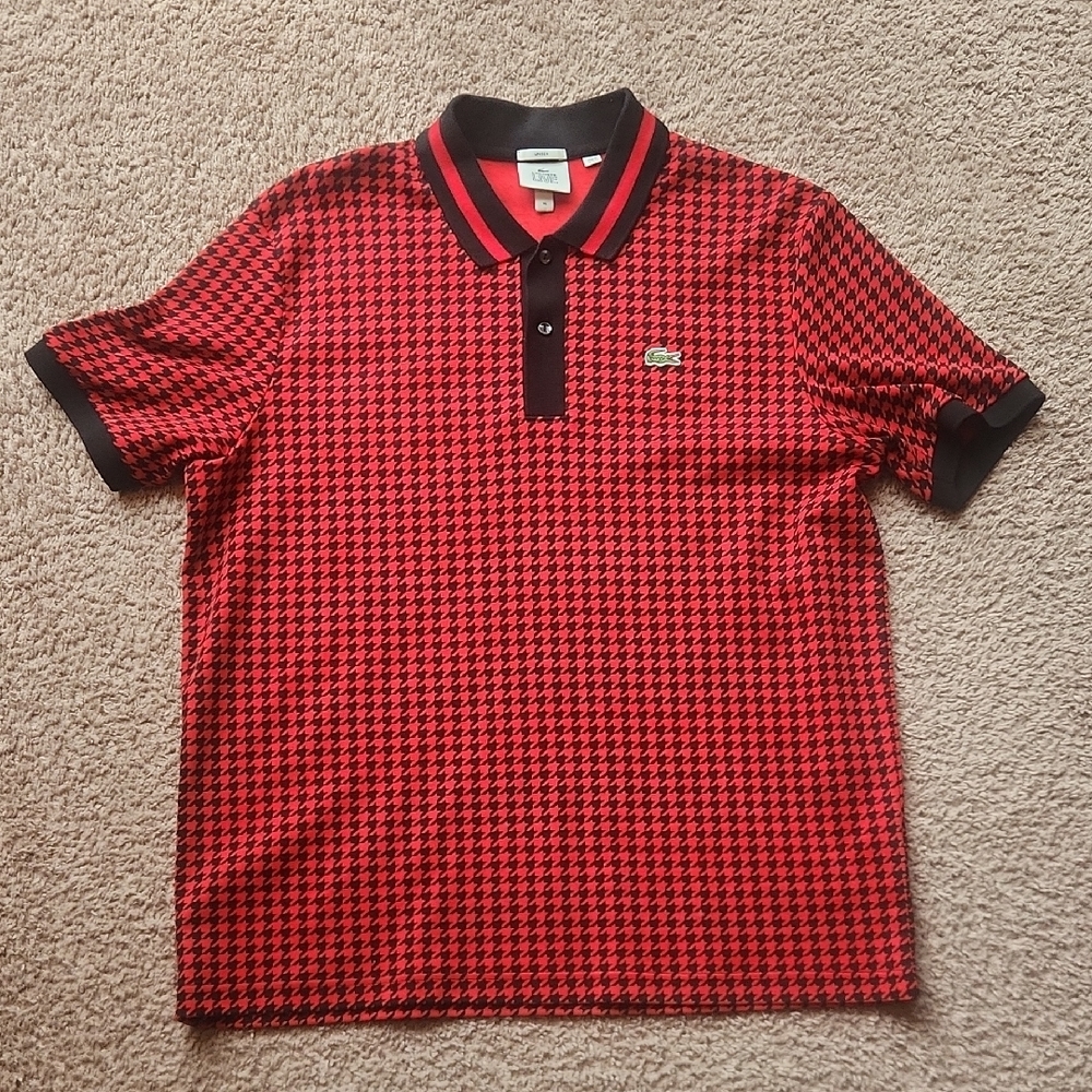 Lacoste Red and Black Polo Shirt Classic Design